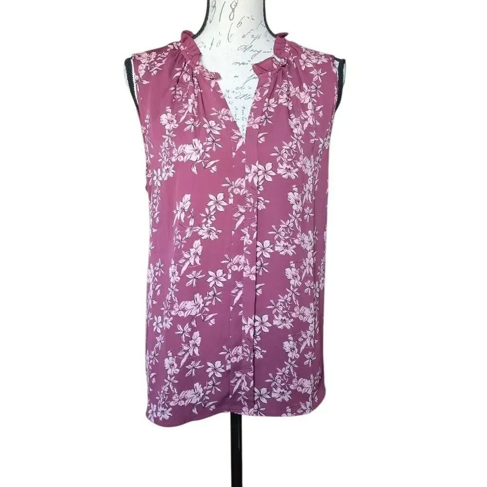 41 Hawthorn Women's Size Large Mauve Floral Print Sleeveless Tank Blouse
